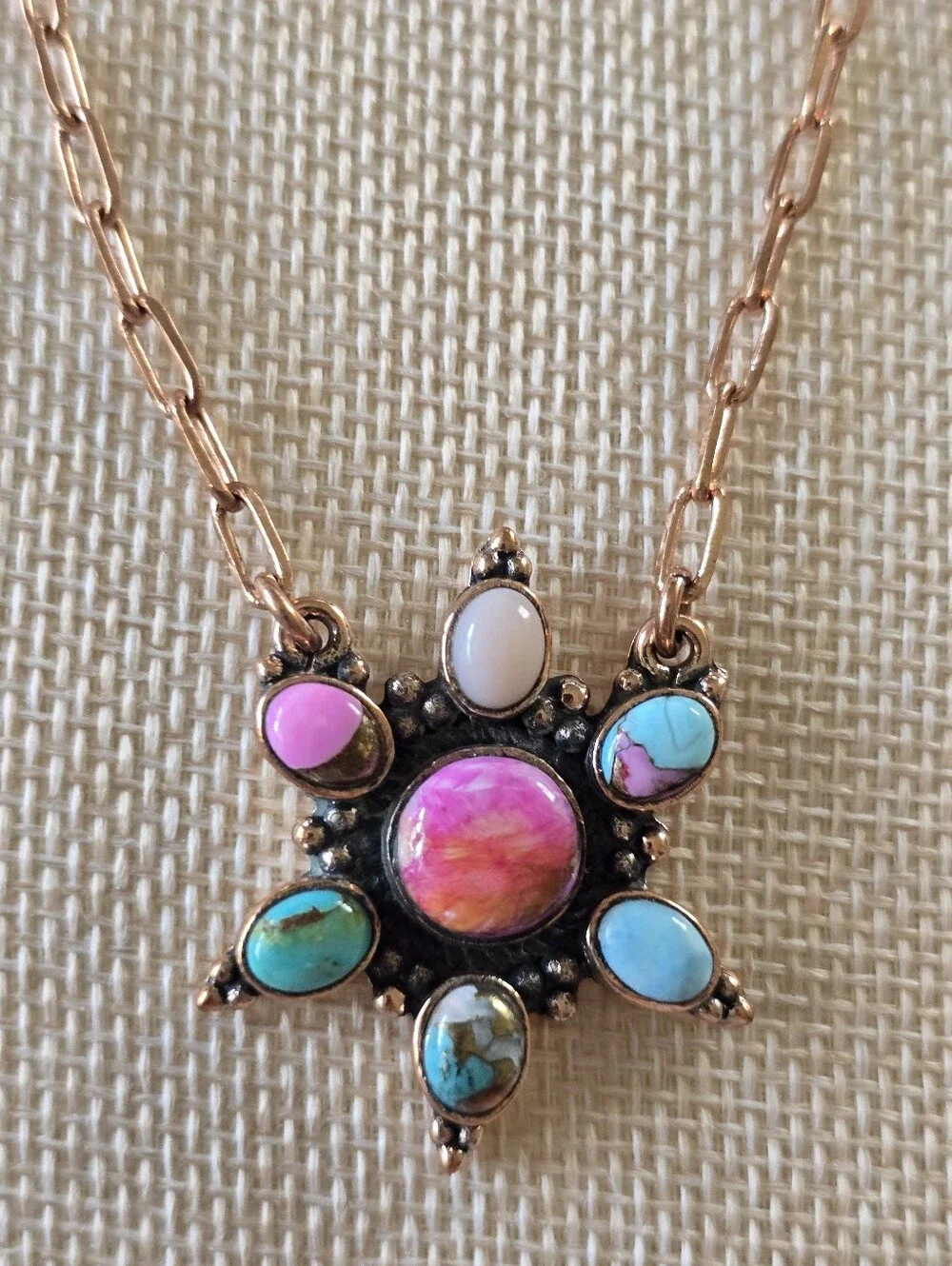 Cotton Candy Turquoise Pendant Necklace In Copper, Southwestern